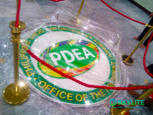pdea logo signage with clear resin and lamination 5 1