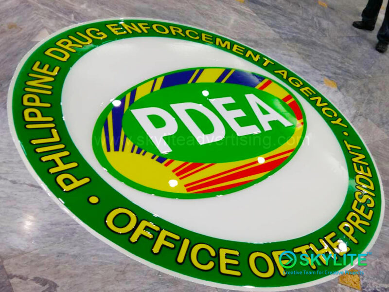 pdea logo signage with clear resin and lamination 8 1