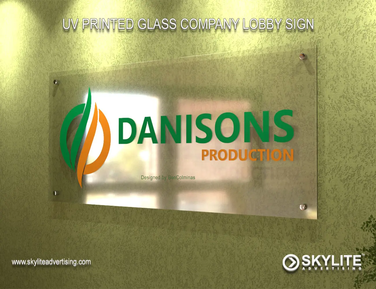 UV Printed Glass Company Lobby Sign
