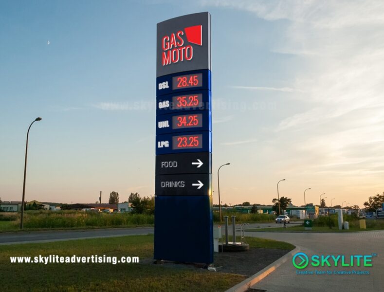 gasoline station pylon sign with price board 1 1