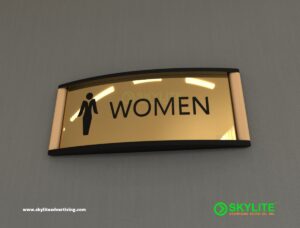 bathroom sign curved brass metal etched letters or print 1