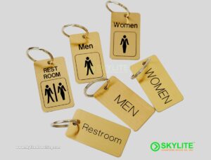 men and women bathroom key tag engraved metal 1