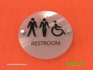 frosted acrylic all gender restroom sign circular 1