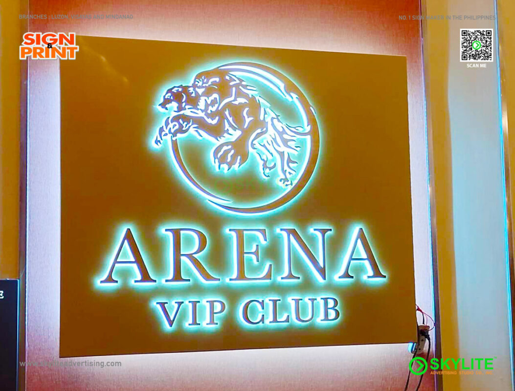 arena vip club custom made brass logo signage 02