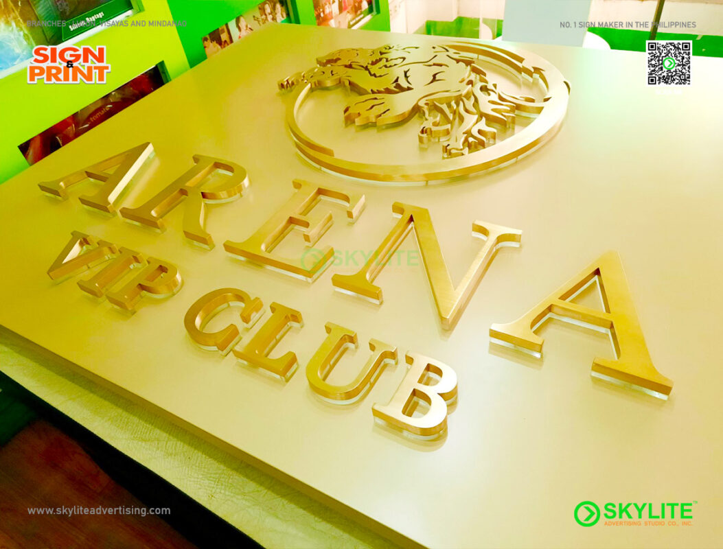 arena vip club custom made brass logo signage 06