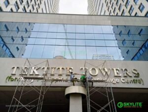 tektite towers stainless backlit sign 05