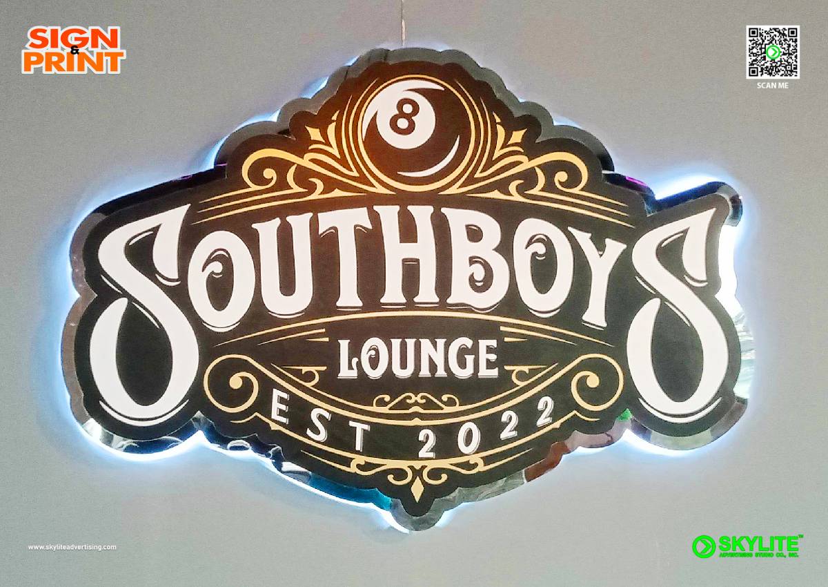 southboys lounge backlit stainless logo sign 1